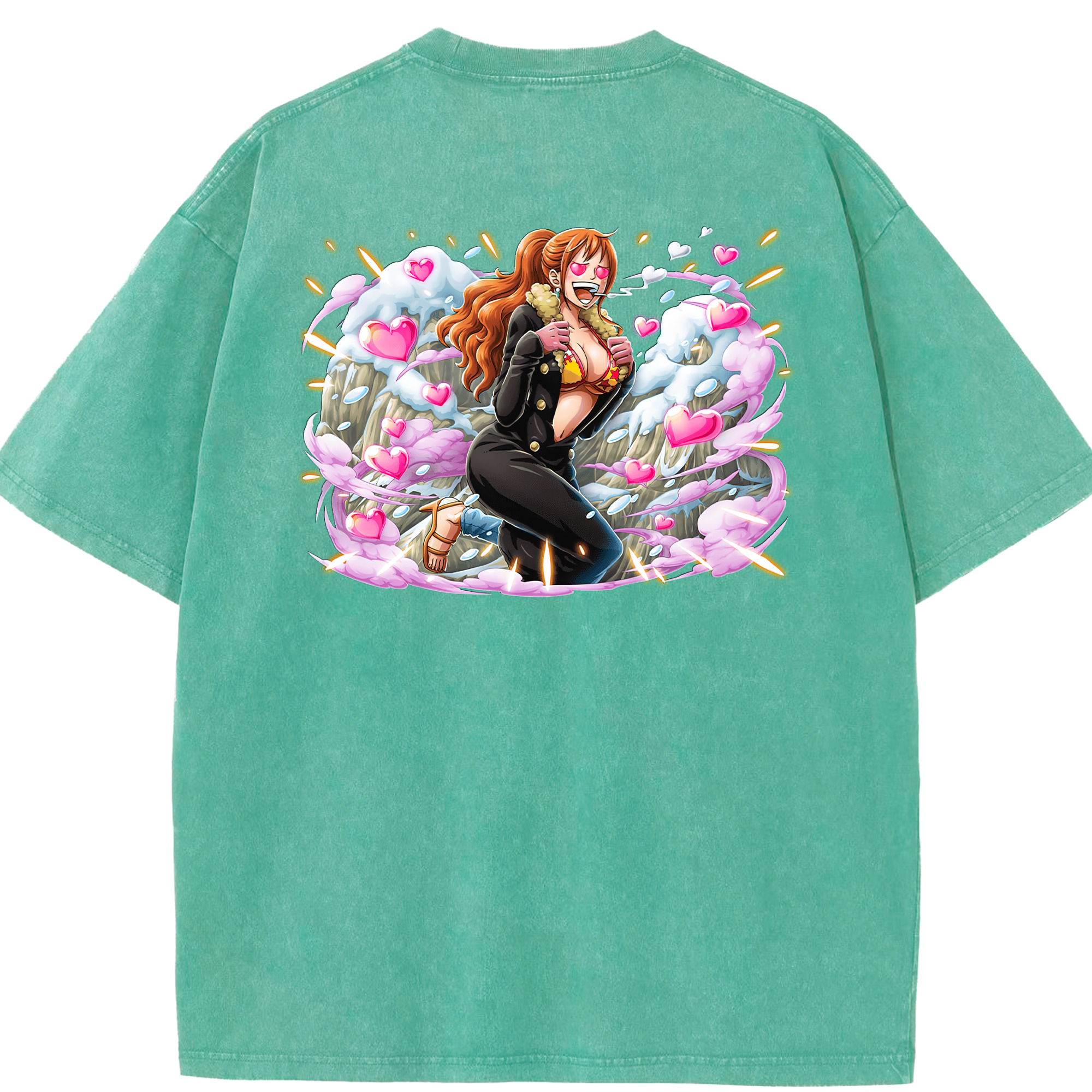 ワンピース ナミ ONE PIECE Nami 綿100% ヴィンテージ風 半袖Tシャツ（背面プリント）